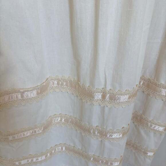 Vintage Inspired Boho Embroidered Peasant Dress Cream Blue Floral Cotton Midi - Picture 4 of 6